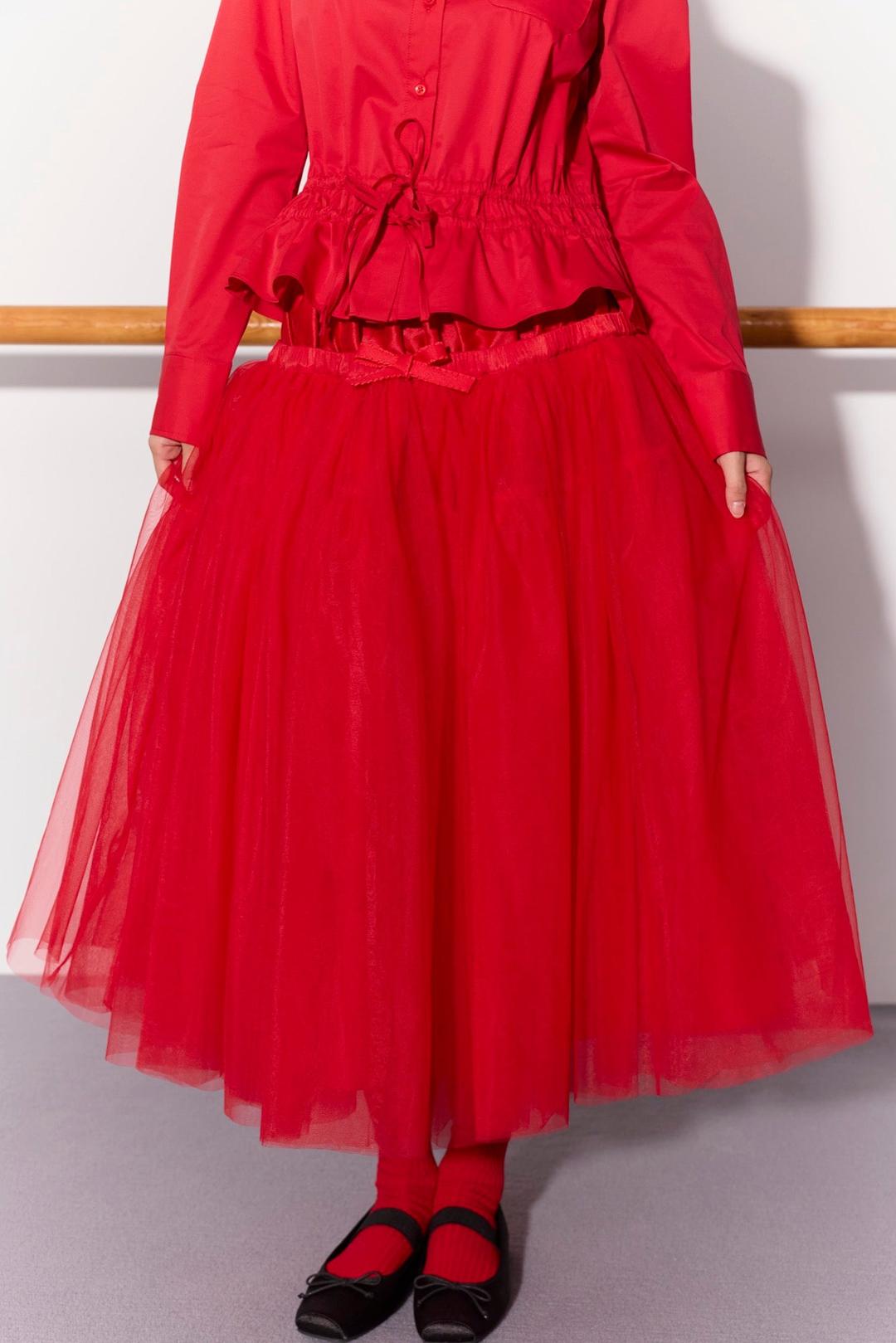 'Bourrée' Red Mesh Skirt