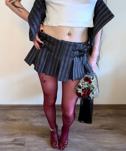 Micro Stripe Wrap Skirt Navy