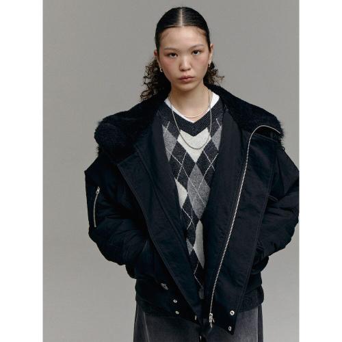 (UNISEX) 퍼 후드 엔투비 점퍼  블랙