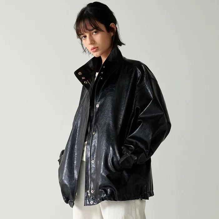 오버핏 레더 점퍼_black