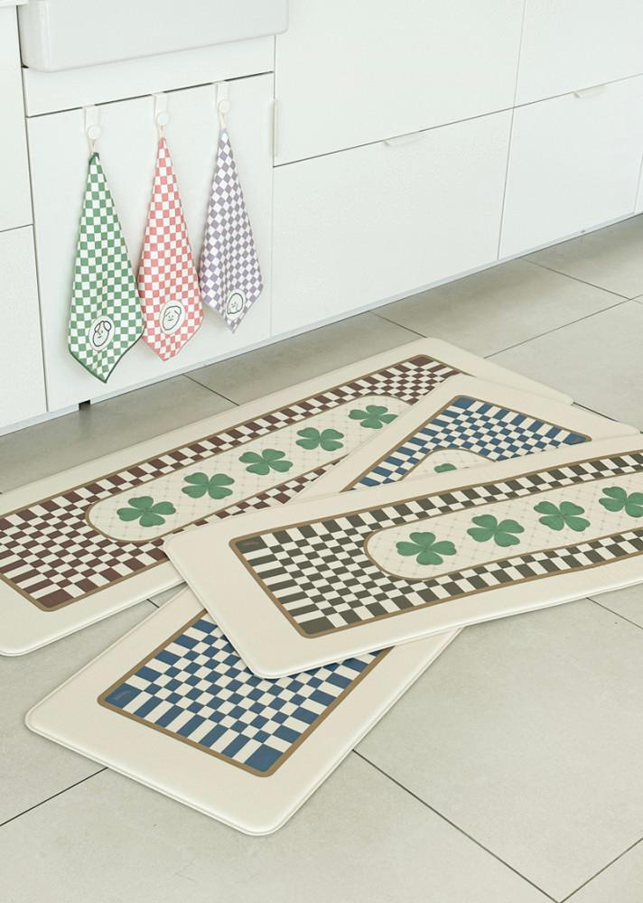 체커클로버 주방쿠션매트 pvc 싱크대 방수 다용도 키친 4size 3colors