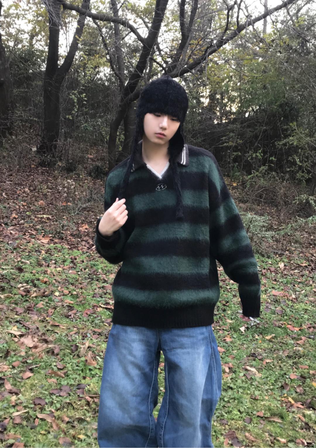 RUGBY MOHAIR STRIPE KNIT (GREEN / PURPLE)