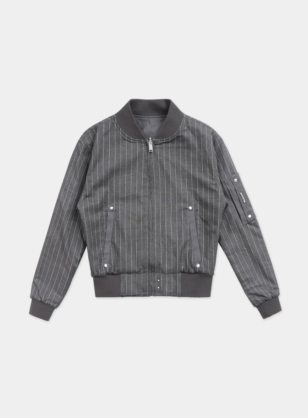 [w-jkt24-008] 프로토 개버딘 리버시블 MA-1 자켓 - 스트라이프/챠콜