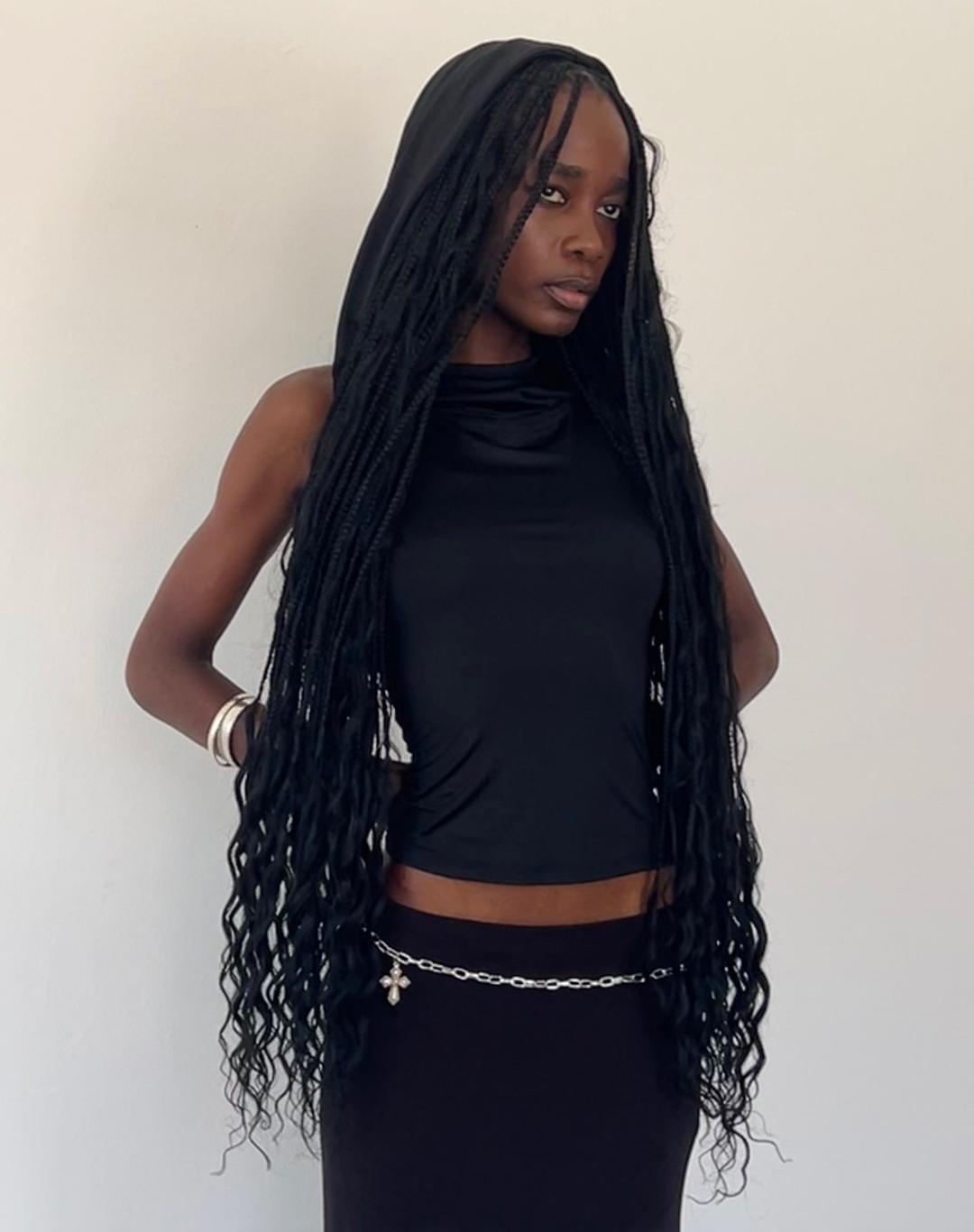 Tapia Hooded Tank Top in Black Slinky - XXS