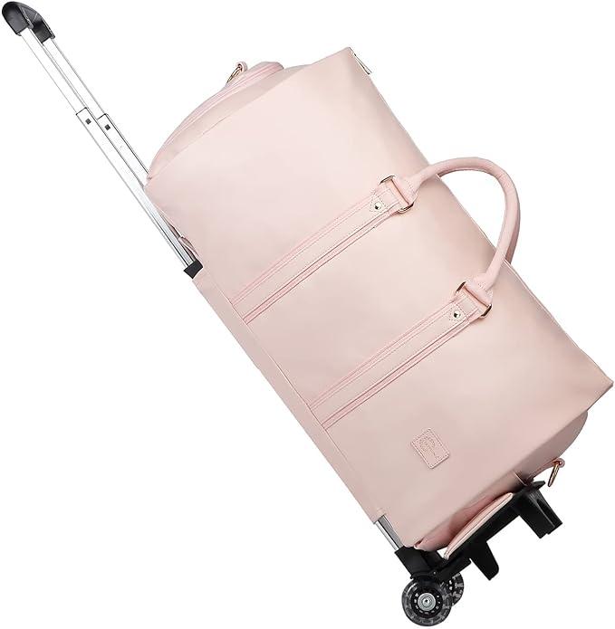 Rolling Garment Bag,Rolling Duffle Bag with Wheels Rolling Garment Bags for Travel with Shoe Pouch Carry On Bag Weekender Bags Garment Duffel Bag for Women-Pink
