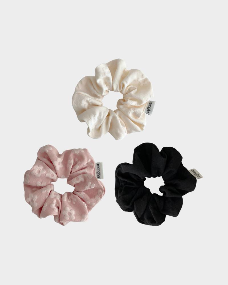 [몽하스튜디오] 자가드 플라워 헤어 스크런치 머리끈 슈슈