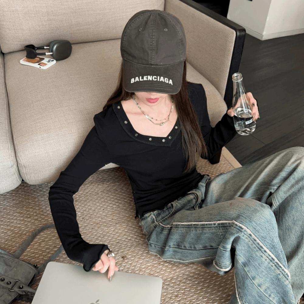 가을브이넥티셔츠 얇은긴팔 간절기티셔츠