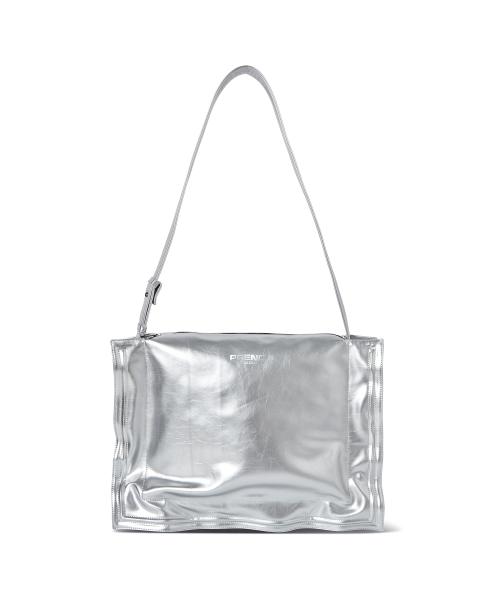 GLOSSY LEATHER PLEATS BAG SILVER
