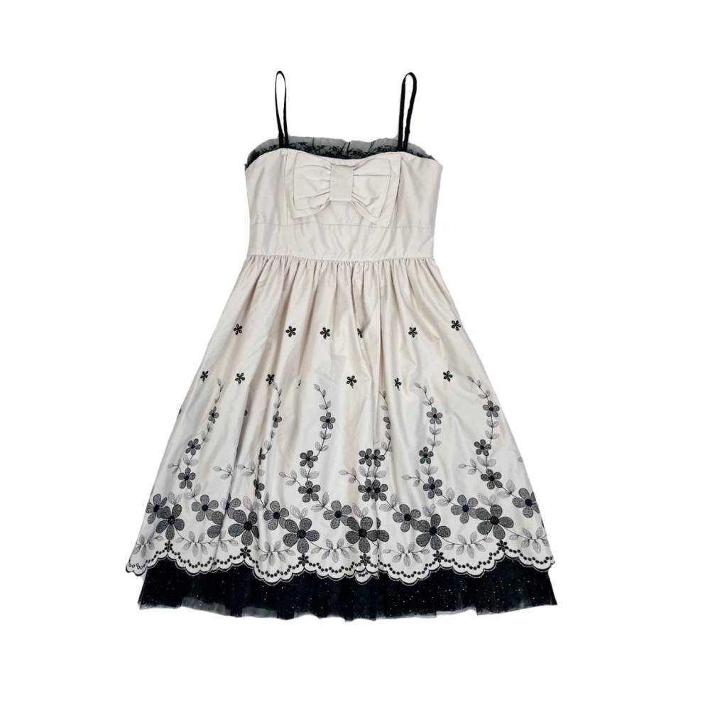 [중고] 빈티지 빅 리본 스티치 슬리브리스 원피스