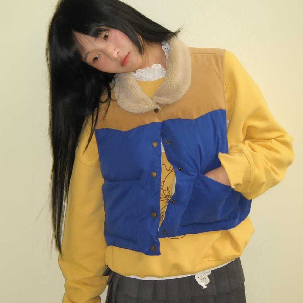 SUEDE BLOCK PADDING VEST BLUE