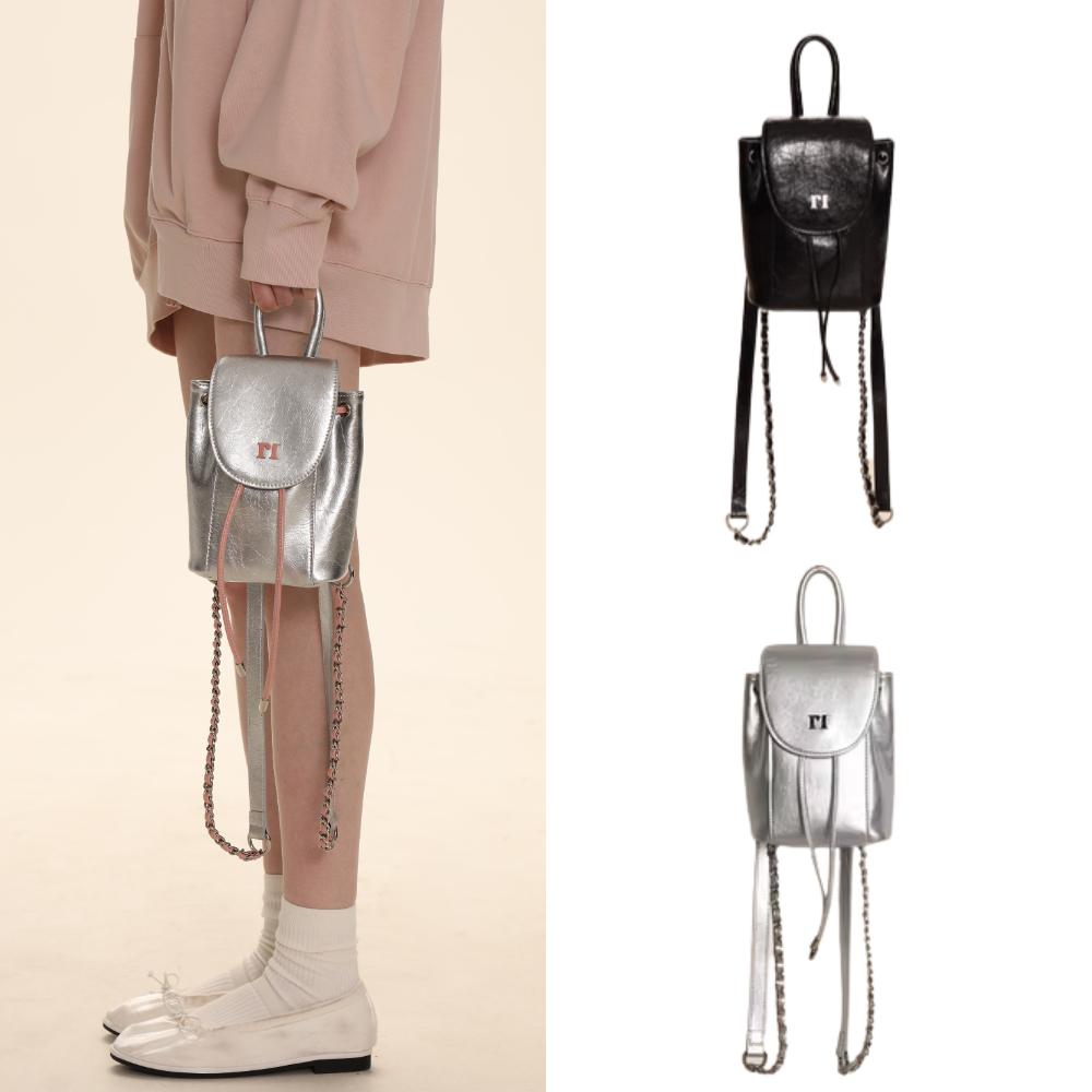 MOROMORO2 모로모로 실버 백팩 미니 체인 가죽 복조리 가방