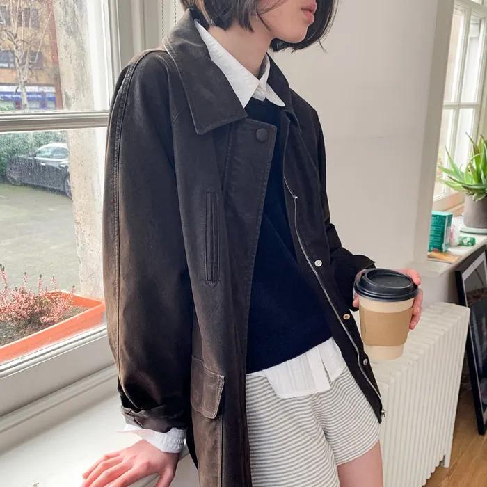 a washed leather jacket (espresso)