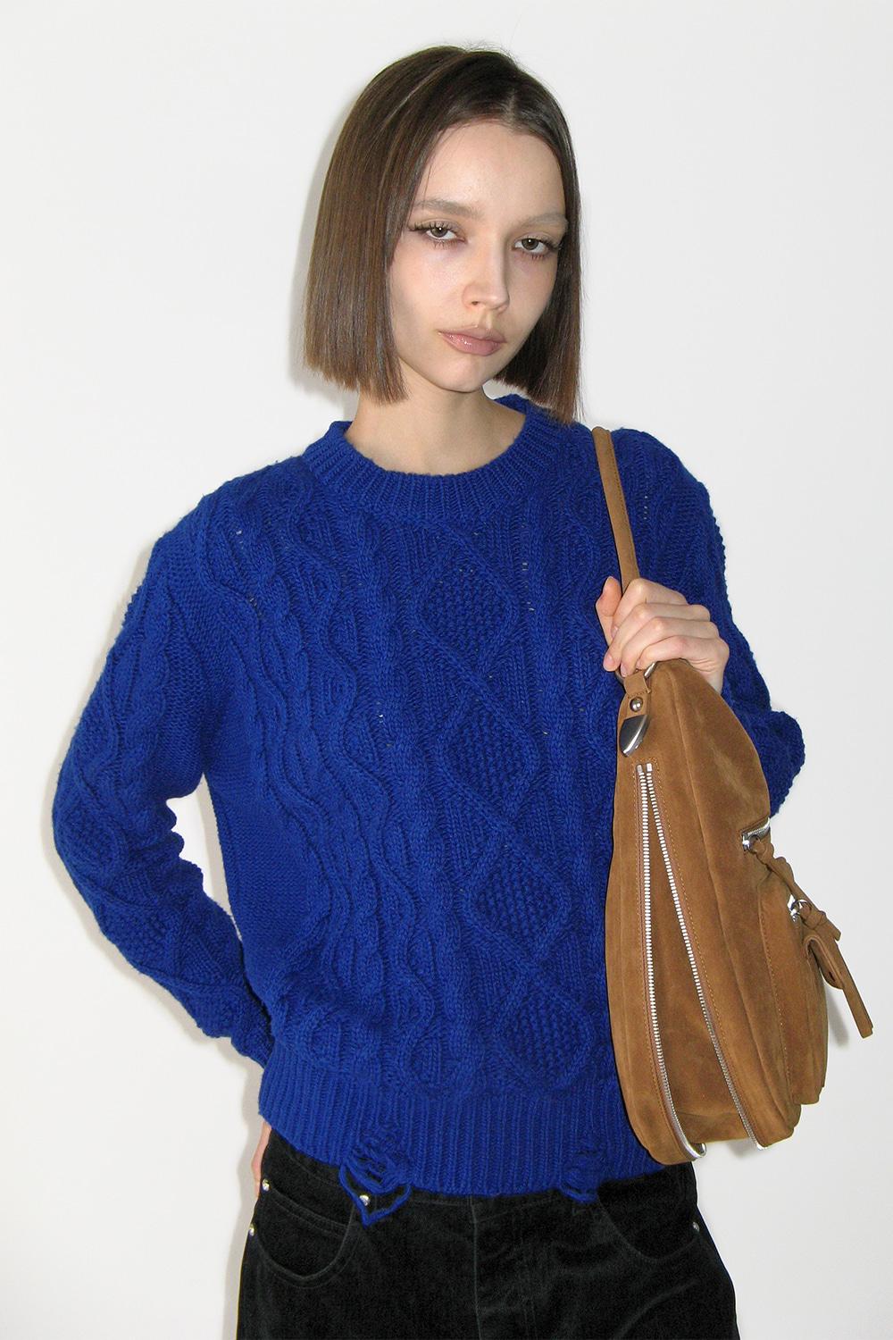 Damaged Cable Wool Knit, BLUE