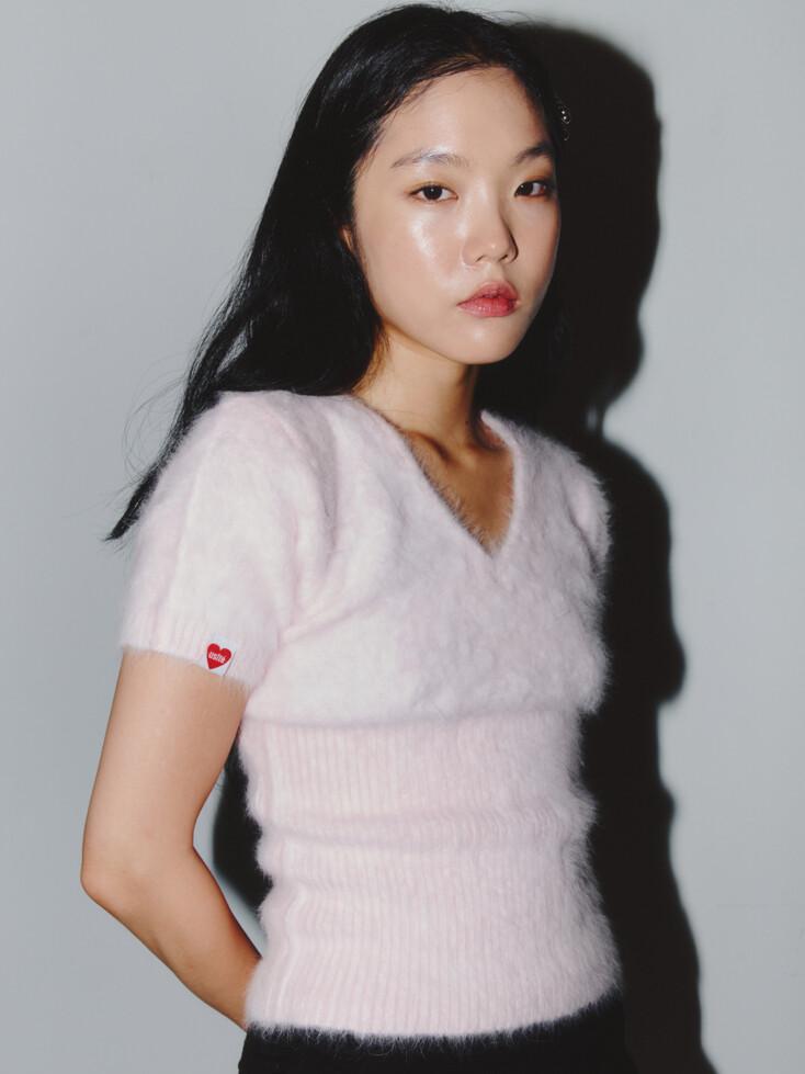 SLIM FIT ANGORA KNIT TOP (BABY PINK)