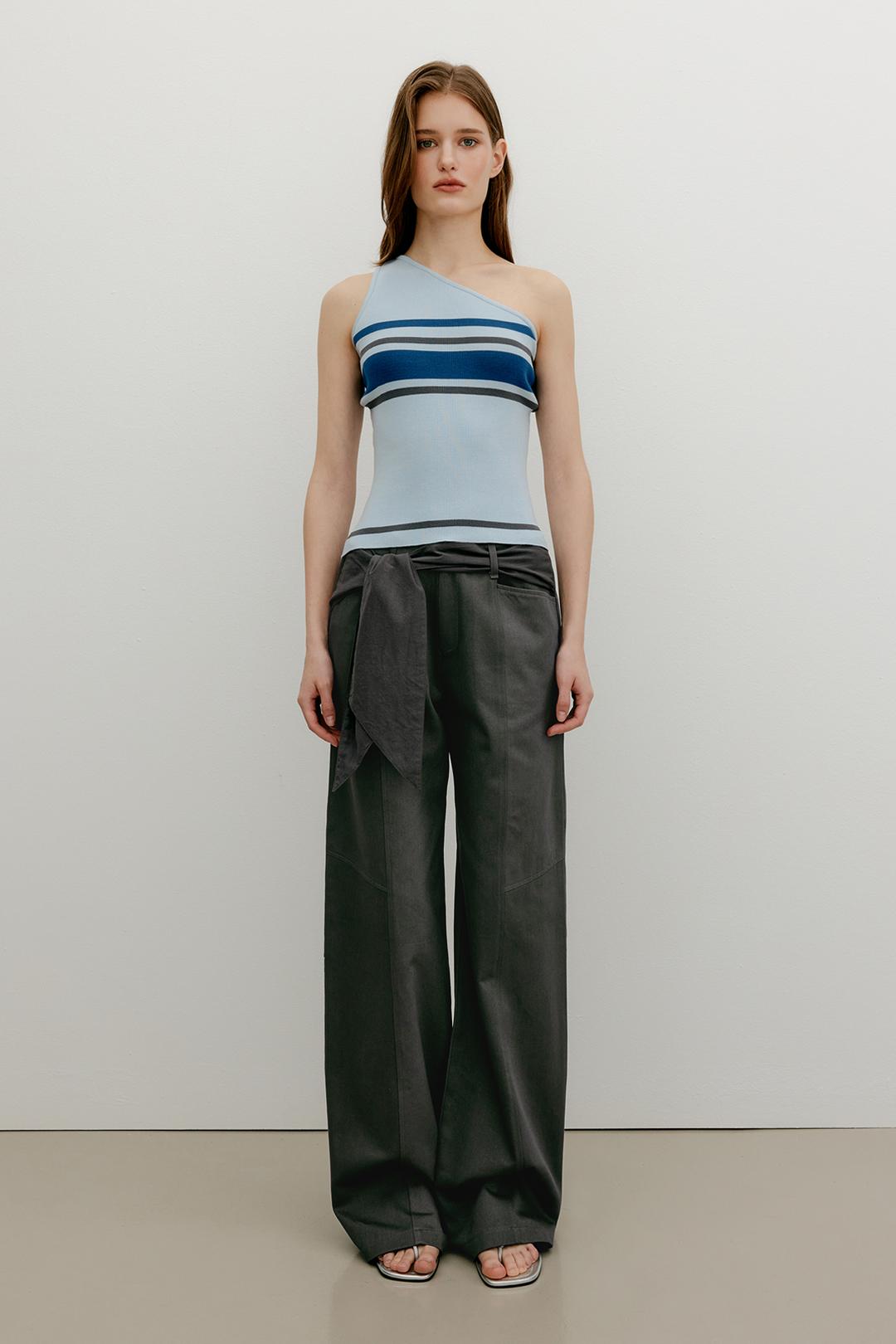 KNOTTED LAYERED COTTON WIDE PANTS - CHARCOAL