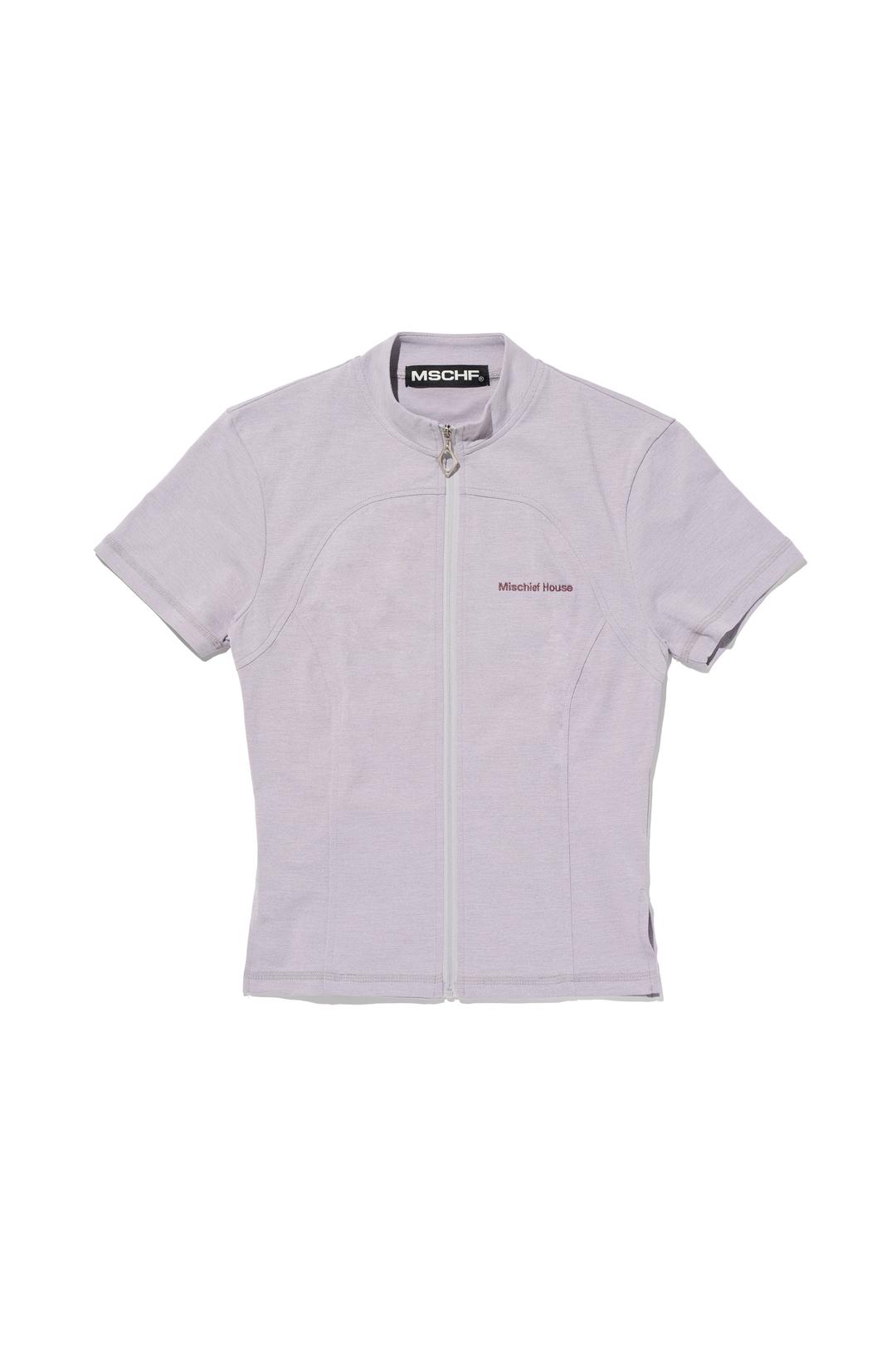 MOCK NECK ZIP UP SHORT SLEEVE_LIGHT PURPLE GREY