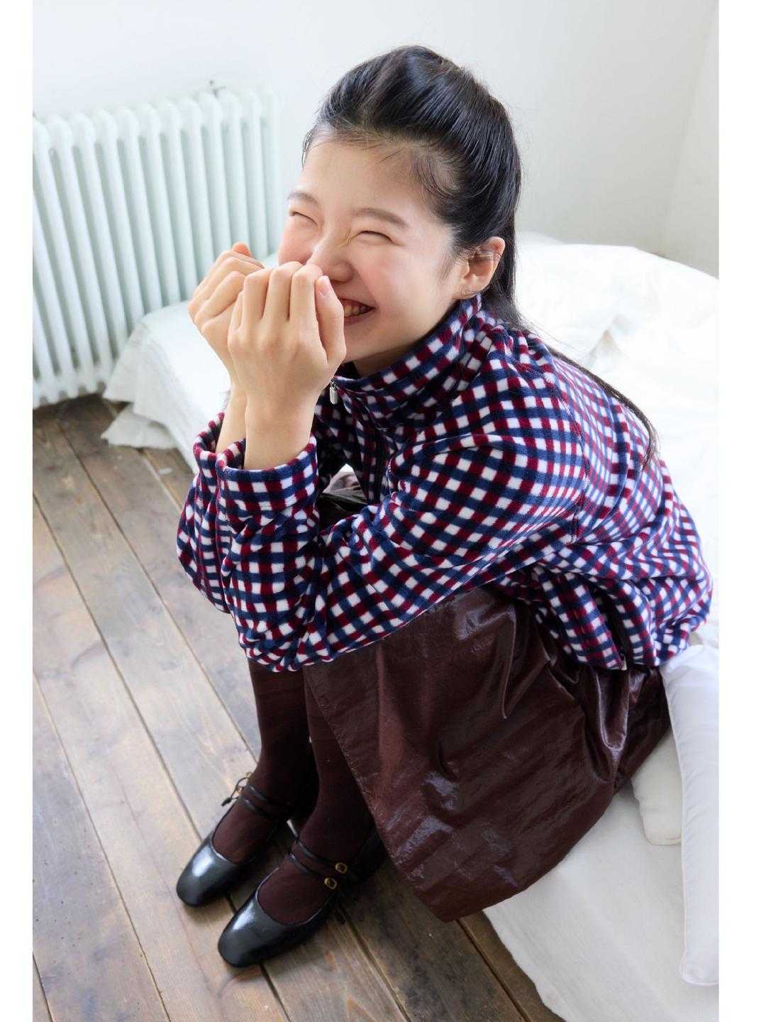 *TeddyBear Love Winter Fleece Zip-Up Checked Navy • Red