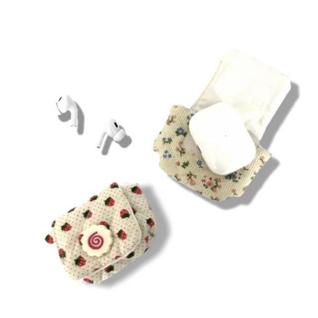 [딸기/플라워] pouch 나루토마키 패브릭 골지 파우치 에어팟 케이스 미니 선물 빈티지 엔틱