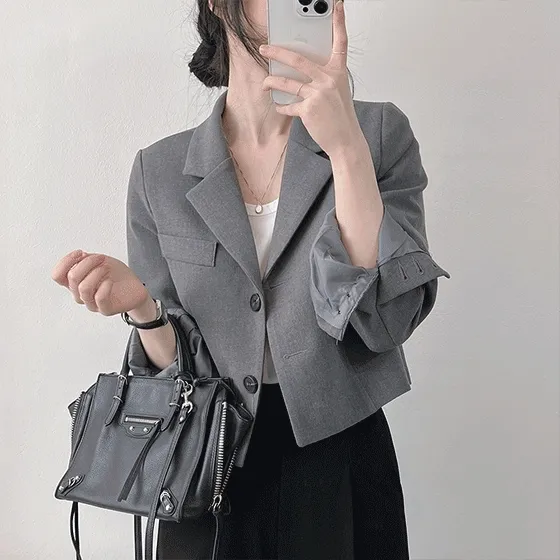 🚀당일발송 [패드없는, 퀄리티굿] 소매트임 크롭 자켓