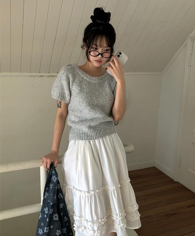 니어웨어 리엔느 반팔 퍼프 니트 (4color)