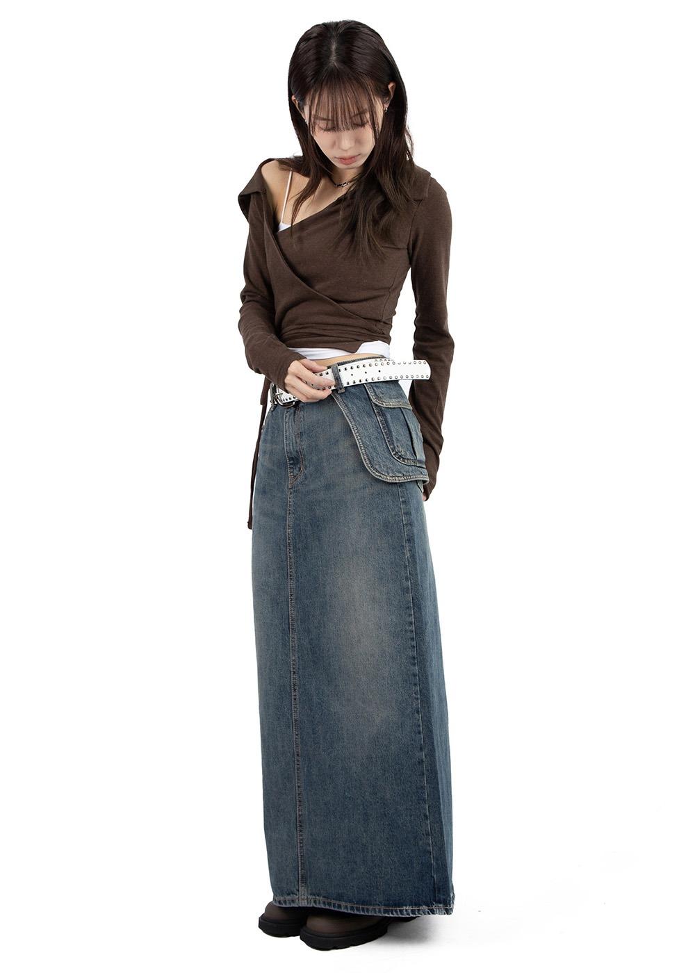 POCKET MAXI DENIM SKIRT