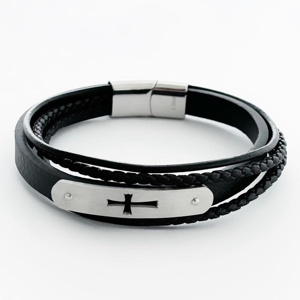 Cross Stamp Leather Bracelet