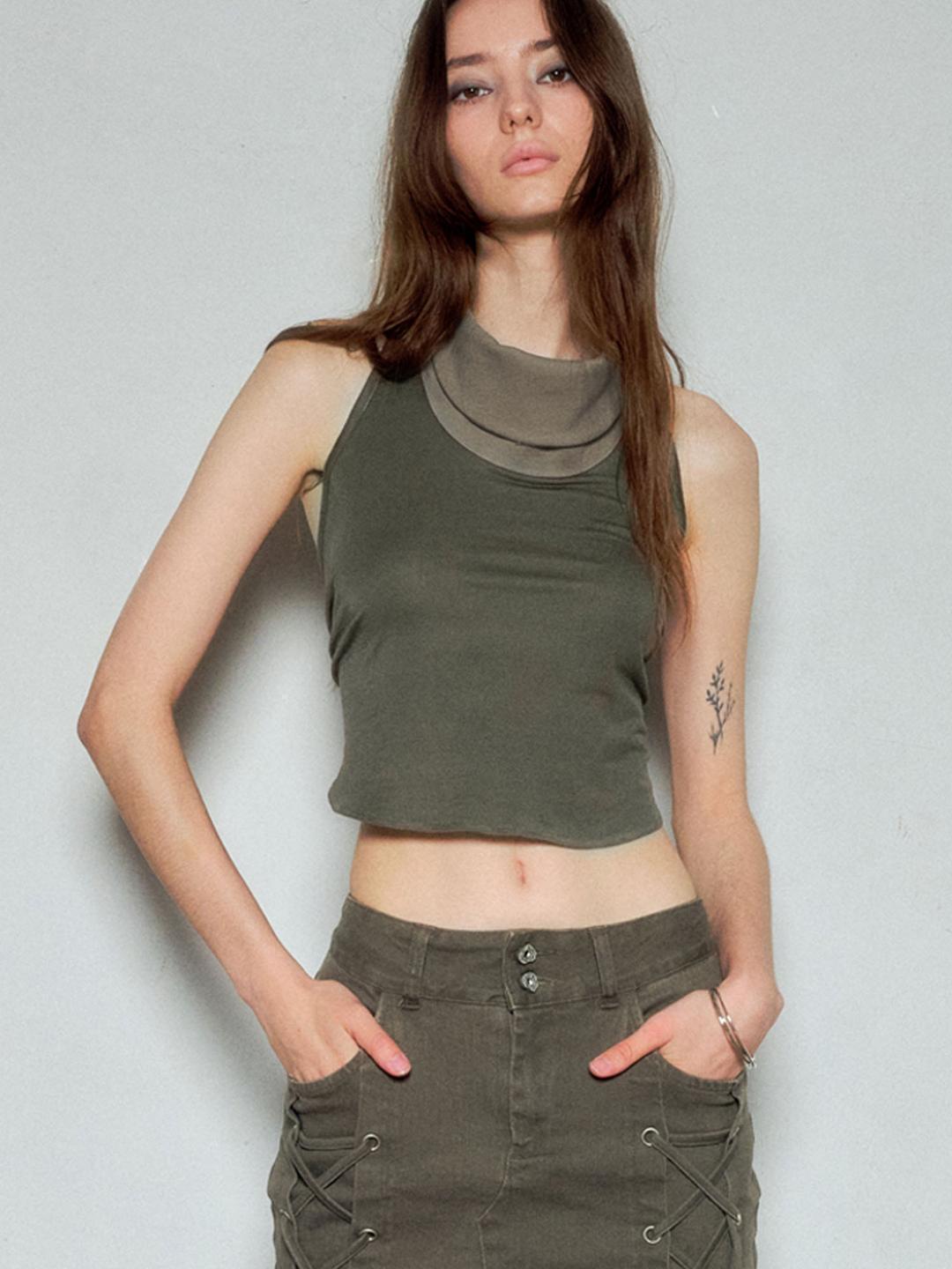 [ 8월5일부터 순차 발송 ] 오픈백 카울넥 캐미솔 - 카키