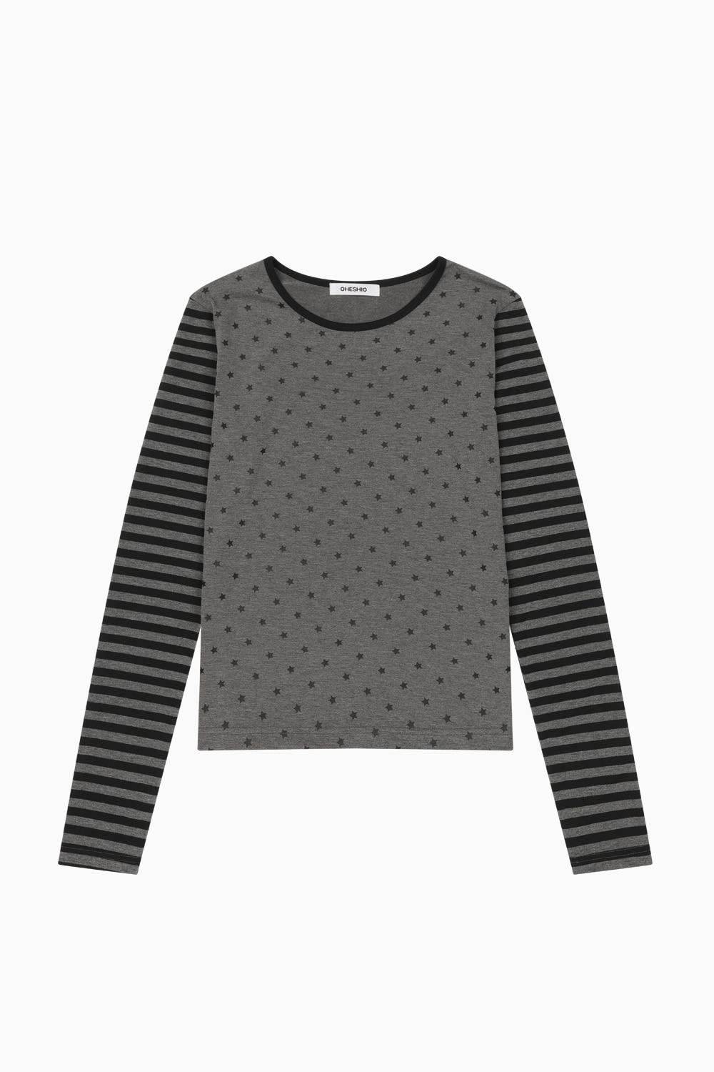 STAR STRIPE LONG T-SHIRT, CHARCOAL