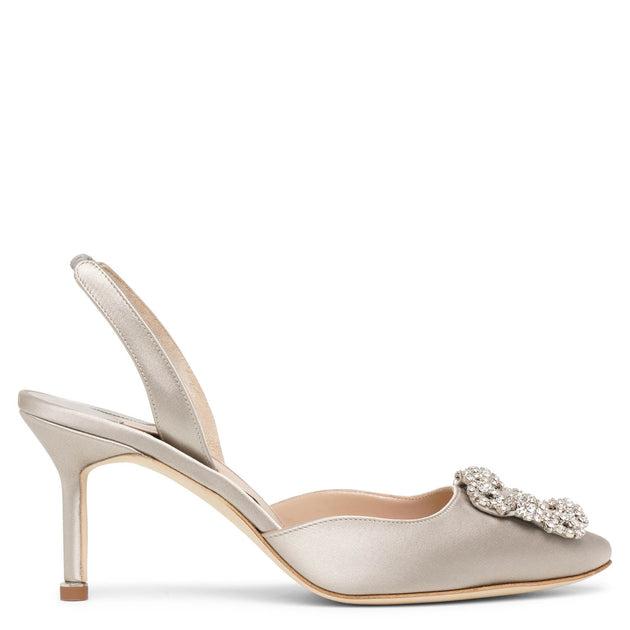 Hangisli 70 light grey satin slingback pumps