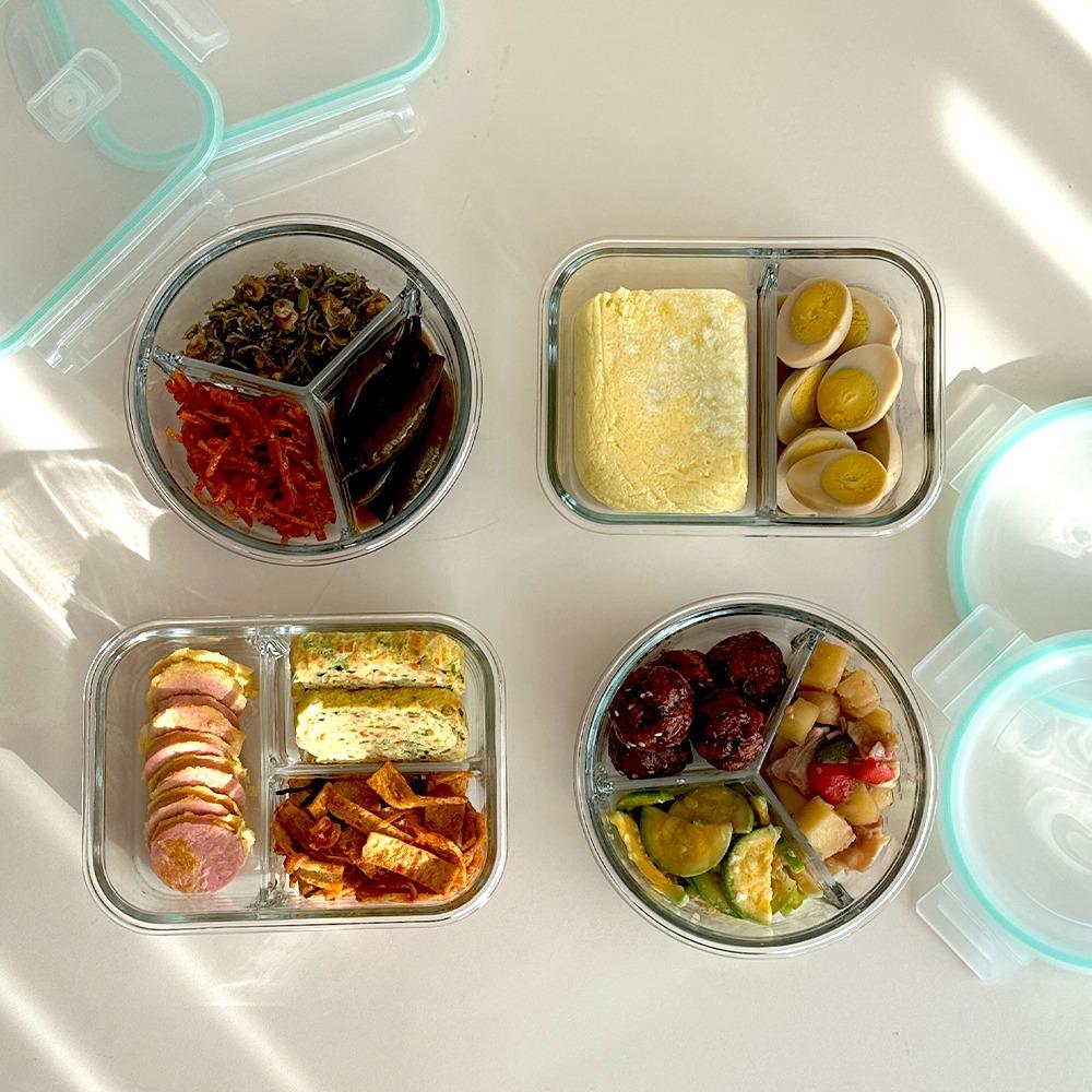 3칸 유리 밀폐용기 3종