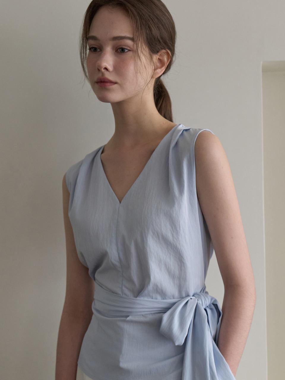 플로우 타이 블라우스 블루 J1774