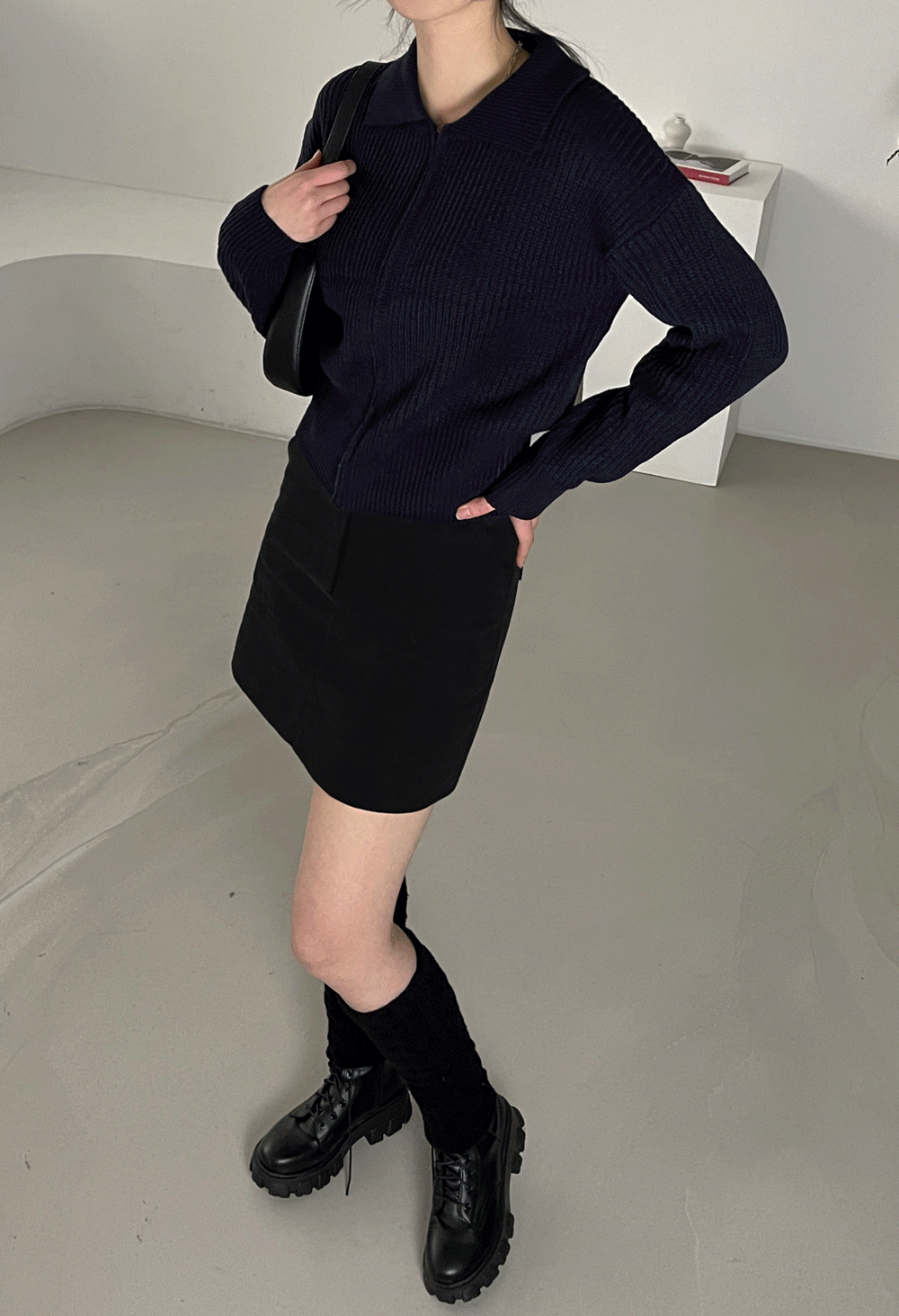 버블 카라 지퍼 니트 가디건 자켓 (5color)