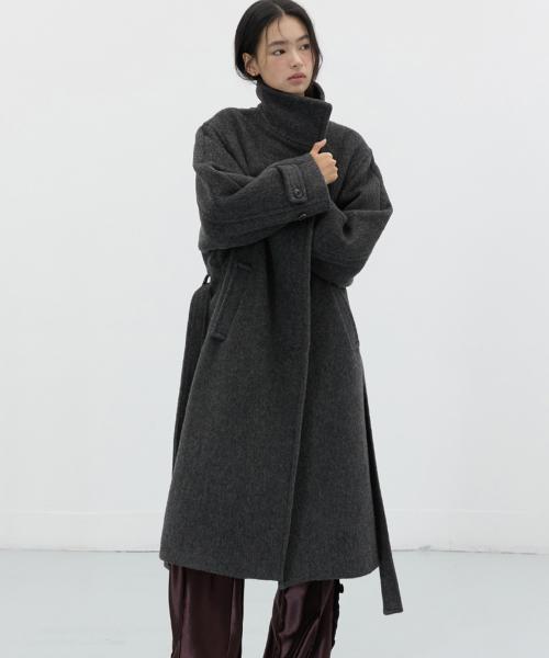 벨티드 발마칸 울 코트 차콜