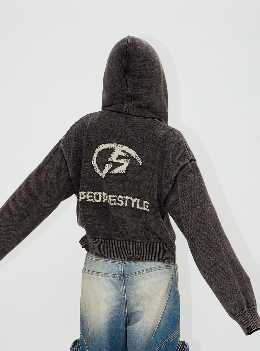 [PEOPLESTYLE] 자카드 워싱 크롭 후드집업