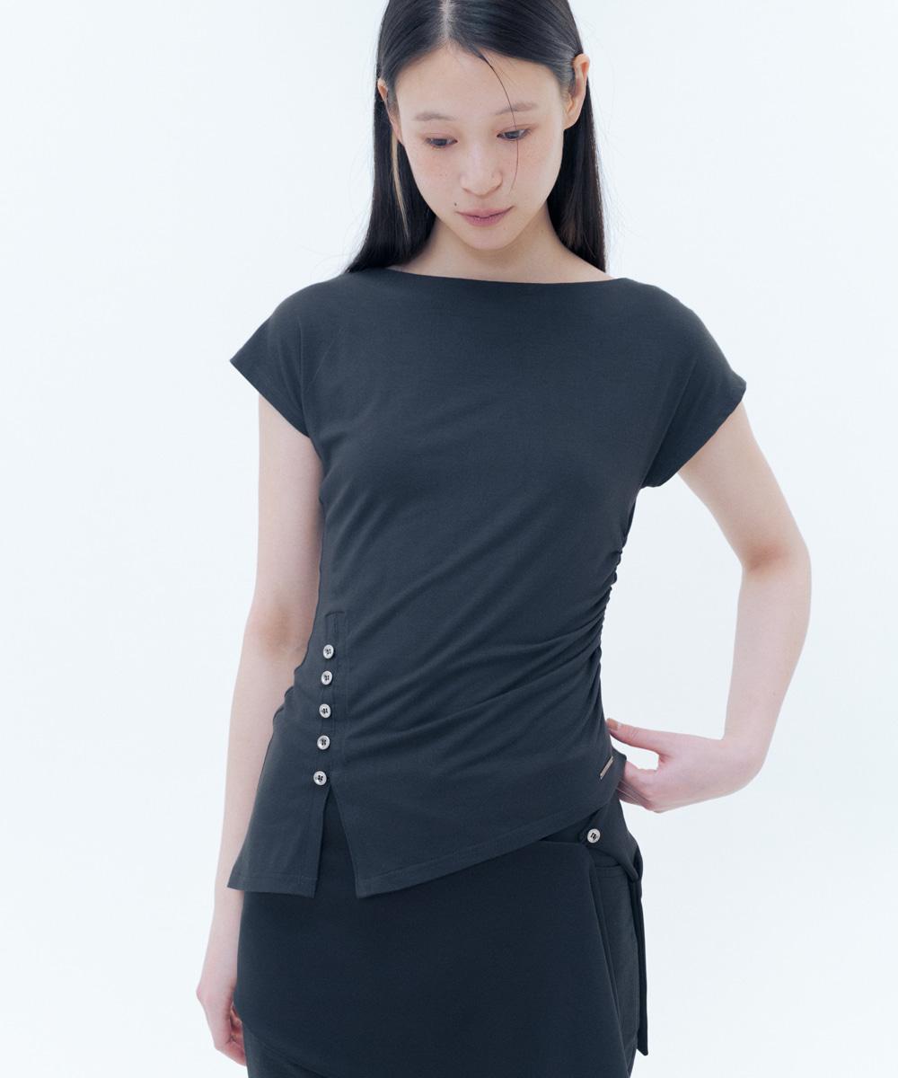 Side shirring slit top CHARCOAL