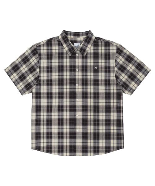 TCM mini logo check half shirts (brown)