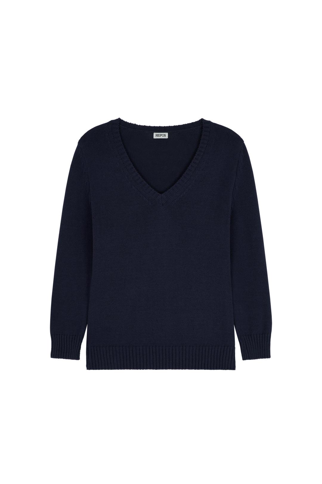 COTTON V NECK KNIT (NAVY)
