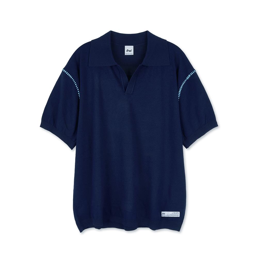 핸드메이드 스티치 오픈 카라 니트(NAVY)