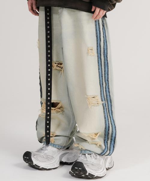 INSIDE-OUT DESTROYED WIDE DENIM PANTS (TP0053)