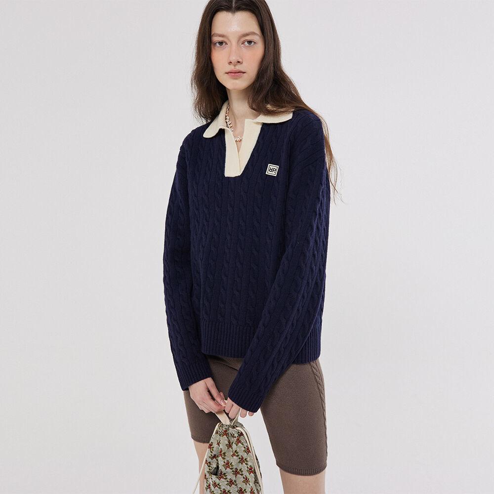 Cable pullover knit_navy