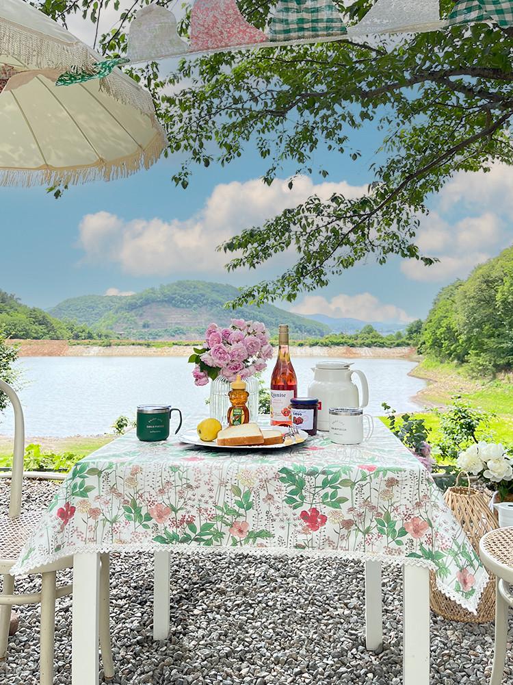 숲속 멜로디 레이스 방수 테이블보 식탁보 로맨틱 캠핑 감성 카페 미니 대형