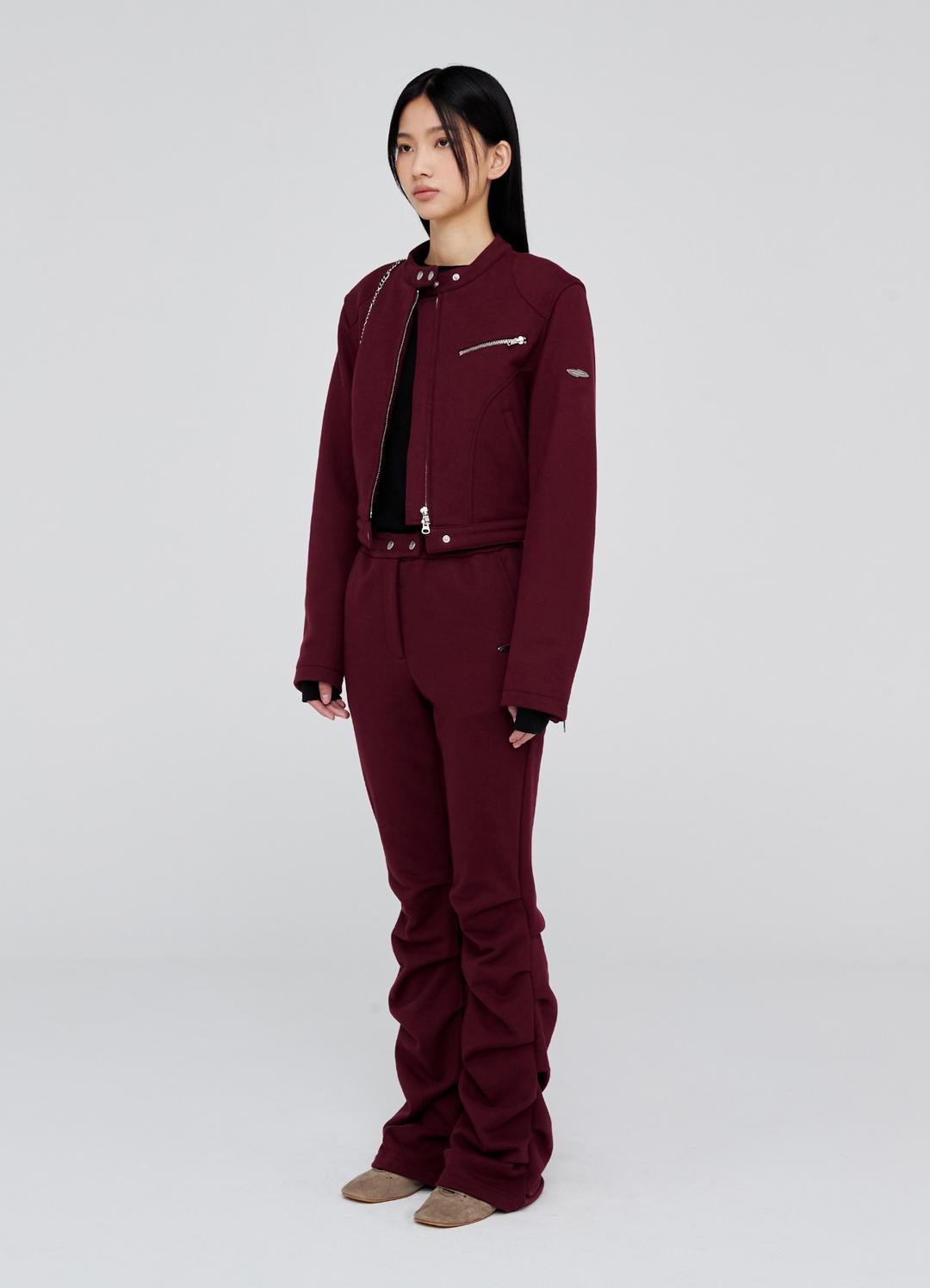 W Shirring Long Pants - Burgundy