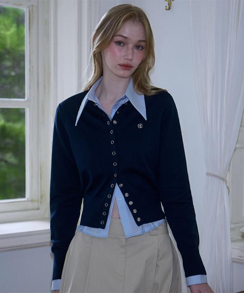 Eyelet Round Cardigan [Navy]