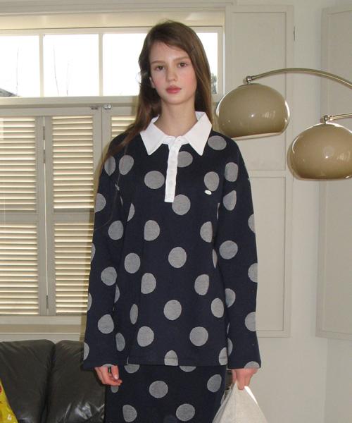 BIG DOT RUGBY HENRYNECK COLLAR T SHIRT NAVY
