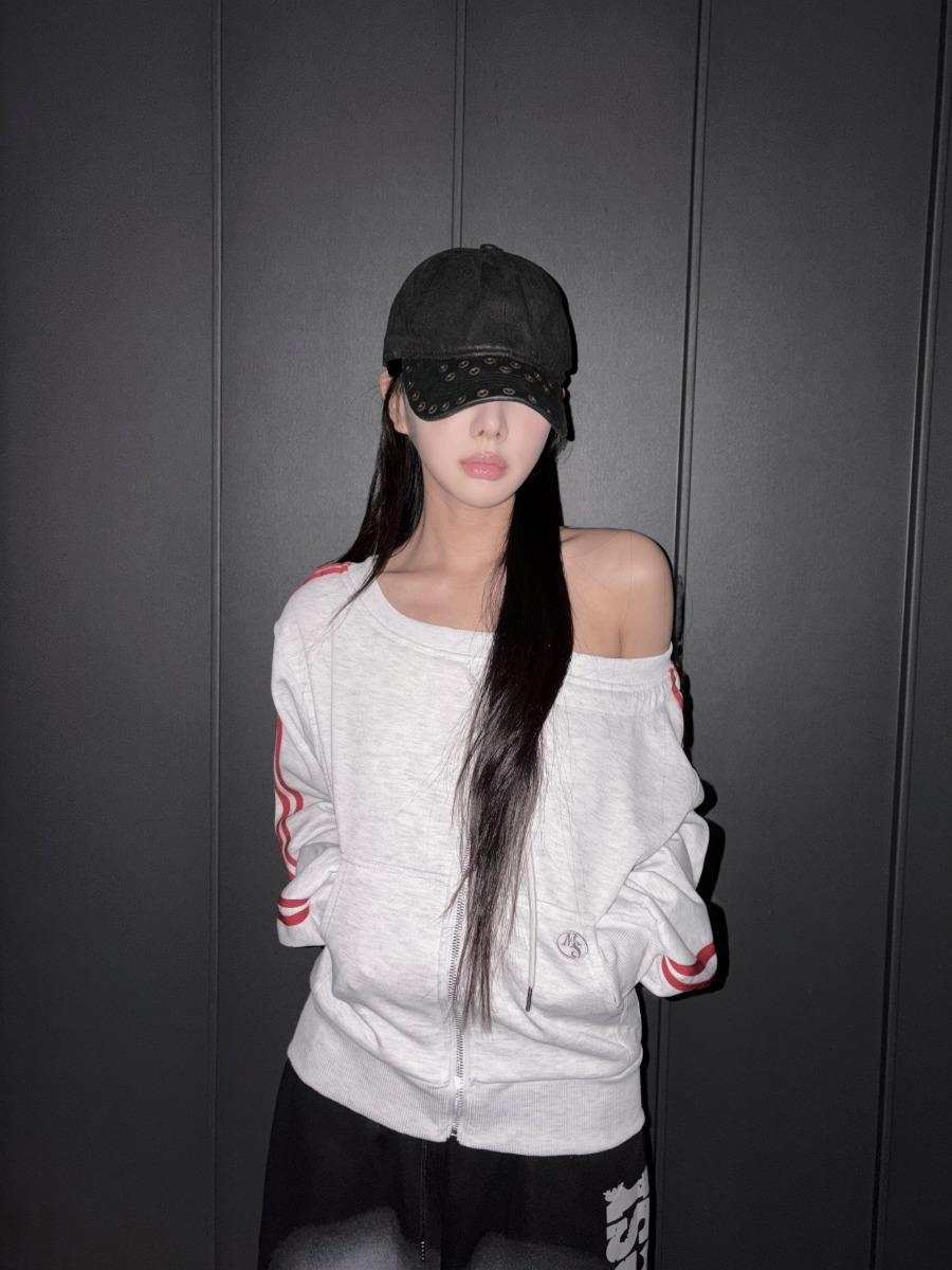 off-shoulder track zip up