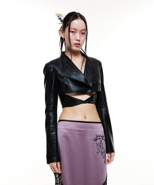 Cropped String Blazer Black