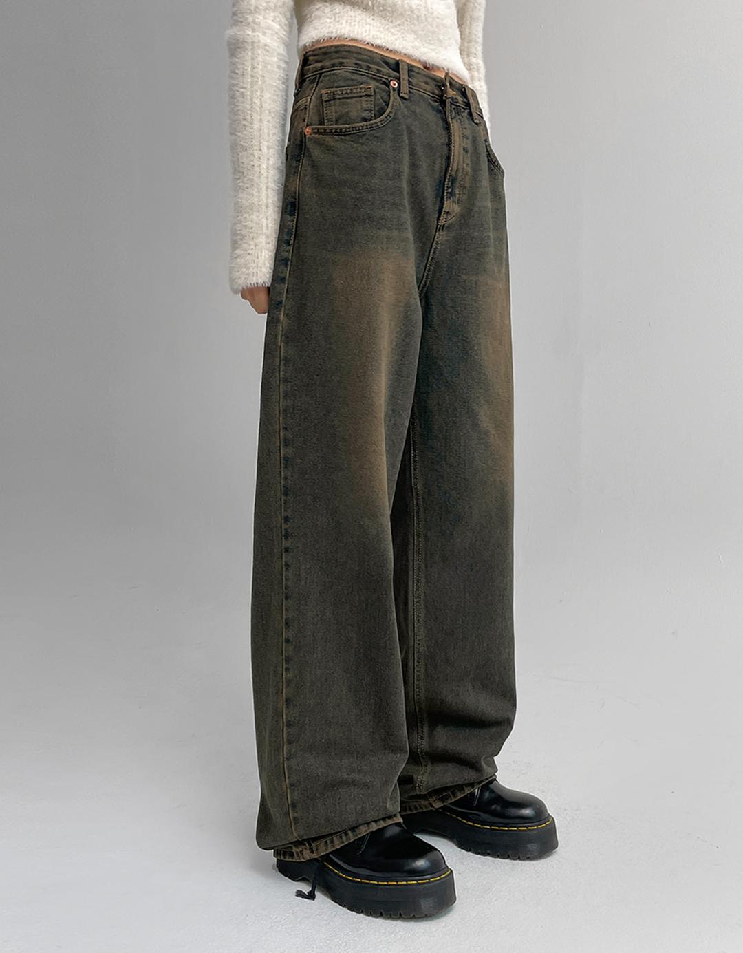 벨텐 브라운 워싱 와이드 데님팬츠