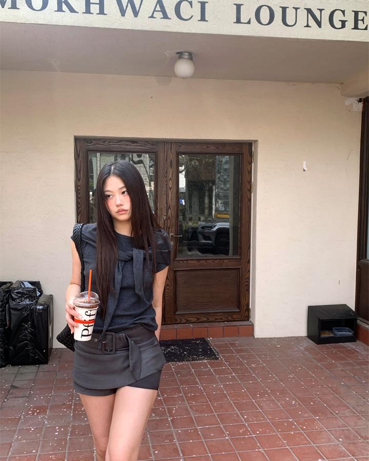 여성 여름 매듭 숄 반팔니트