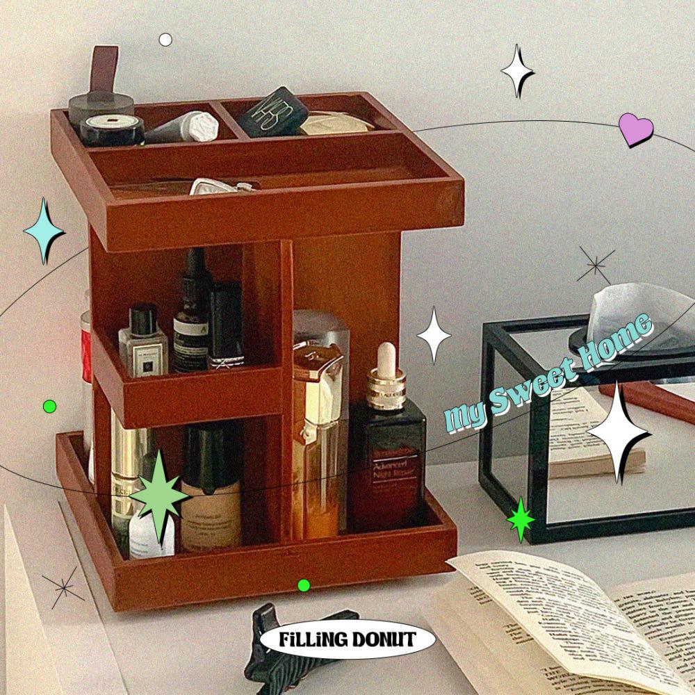 우드 수납장 원목화장품정리함 회전식화장품정리대