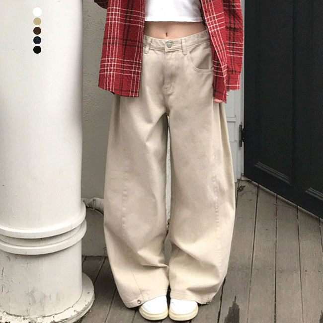 [숏&기본&롱ver/비조버튼] 폴딩옆핀턱스냅와이드팬츠 (5color)